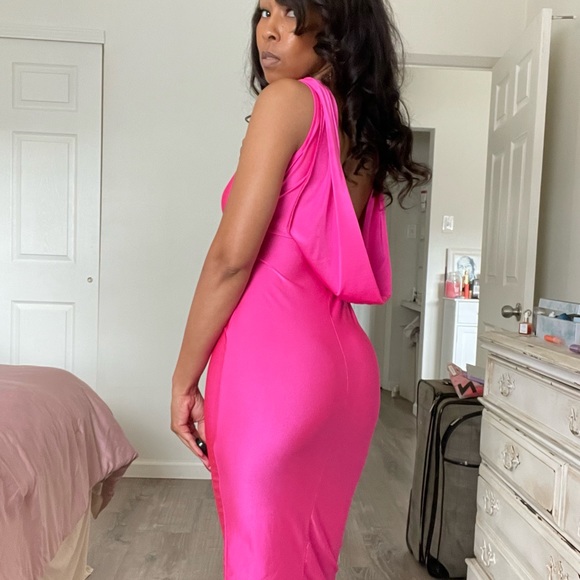 Barbie Pink Slinky Open Back Cowl Dress - Picture 6 of 13